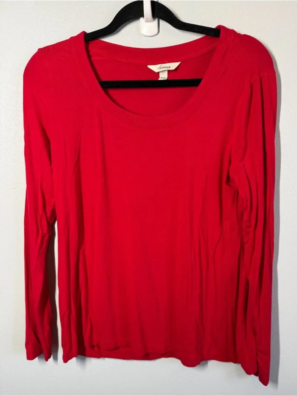 Soma Cool Nights Womens S Red Long Sleeve‎ Pajama Top Soft Lounge Scoop Neck